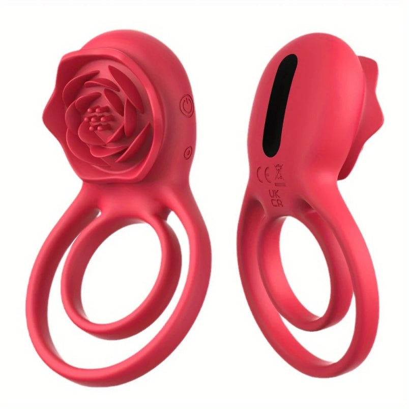 Anillo Vibrador Doble con Succionador de Clítoris Rosa – Potenciador de Erección y Estimulación en Pareja