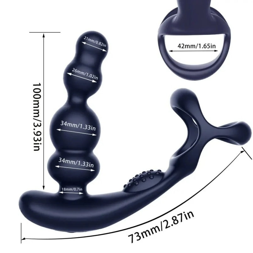 Anillo Vibrador para Pene con Bolas Anales y Rotación 360° - Estimulador Prostático 4 en 1 con Control Remoto