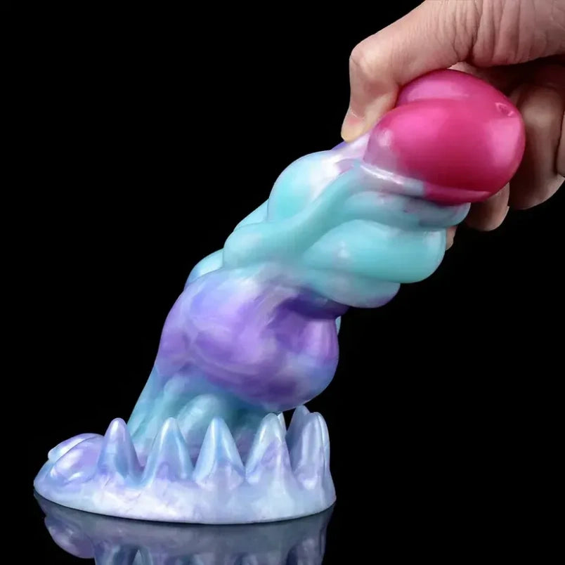Dildo Fantasía de Dragón de 7.87 Pulgadas en Silicona Azul Hielo - Juguete para Strapon con Knot para Estimulación Intensa