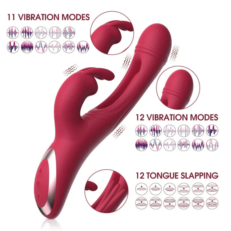 Vibrador Rabbit de Silicona con Efecto "Lengua" – Punto G y Clítoris Recargable e Impermeable
