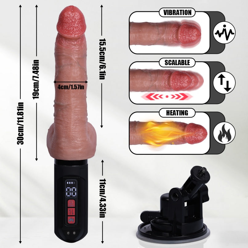 Máquina Sexual con Consolador Realista y Empuje Automático – Vibrador Vaginal con Calefacción y Ventosa Ajustable