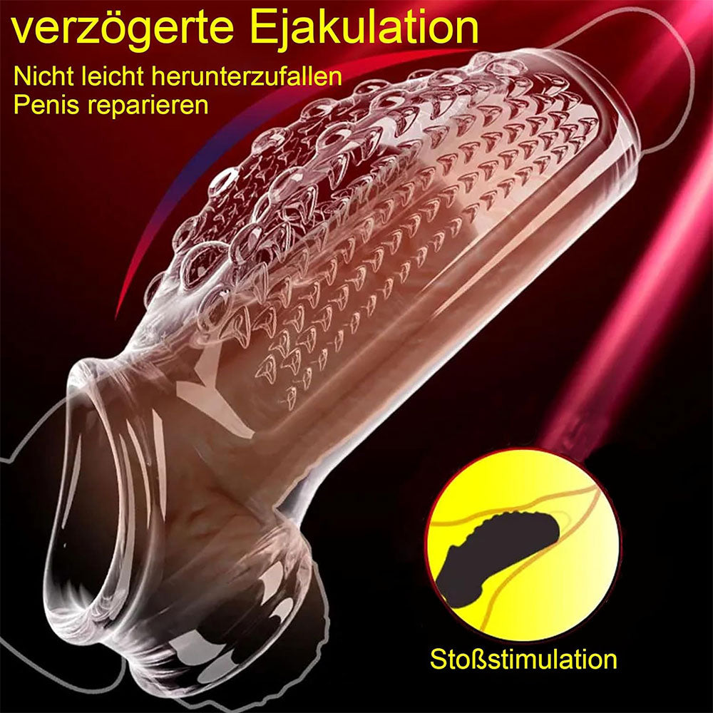 Funda para pene de silicona transparente de 4.5 pulgadas - Doble mejora como extensión de pene masculina