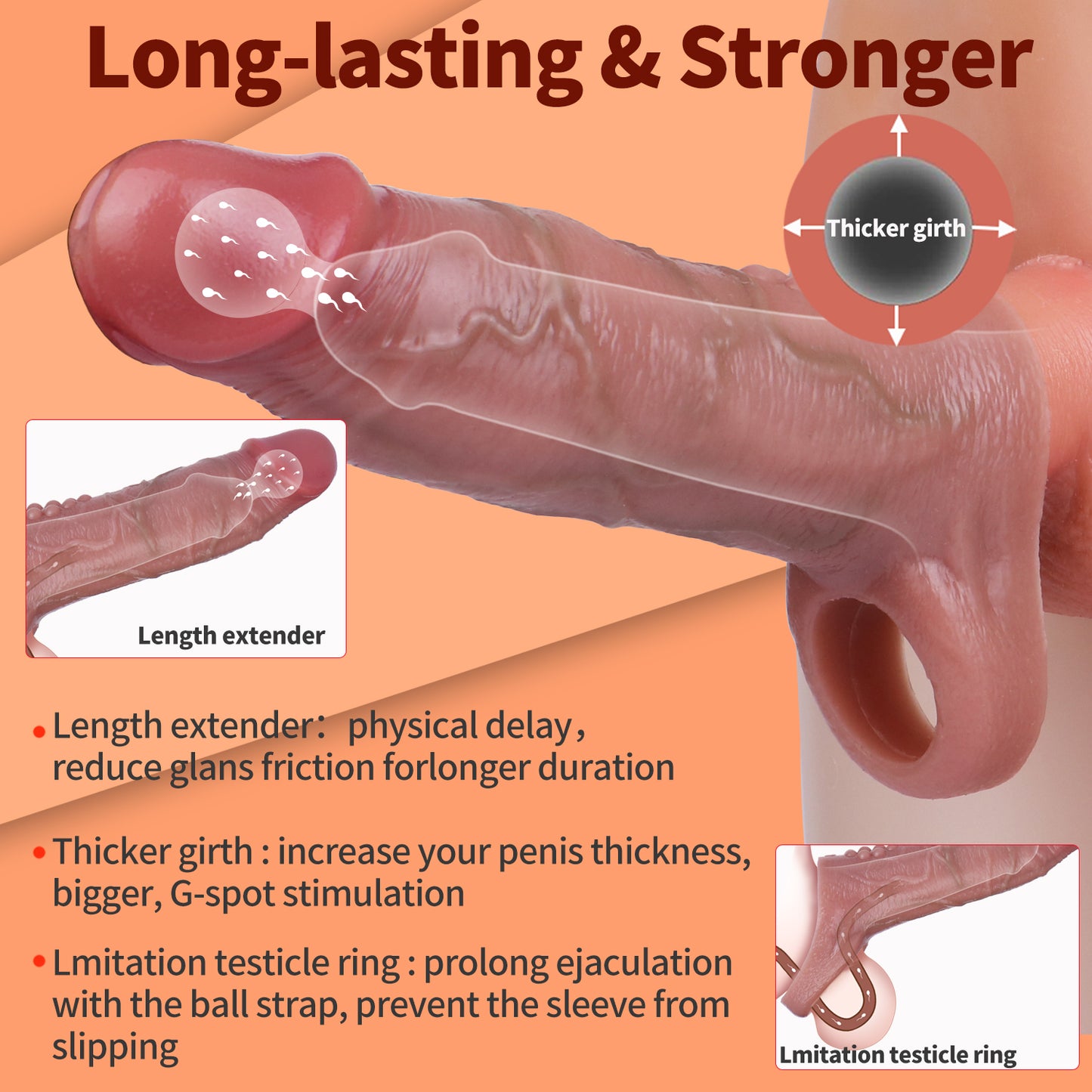 Funda para pene de silicona de 6 pulgadas - Extensor de pene realista para hombres