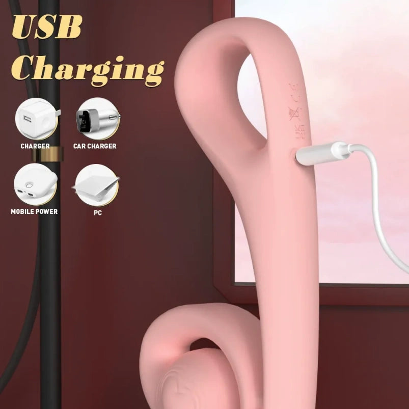Vibrador Flexible Punto G y Estimulador de Clítoris Magic Wand 2 en 1 – Juguete de Silicona Rosa para el Orgasmo Femenino