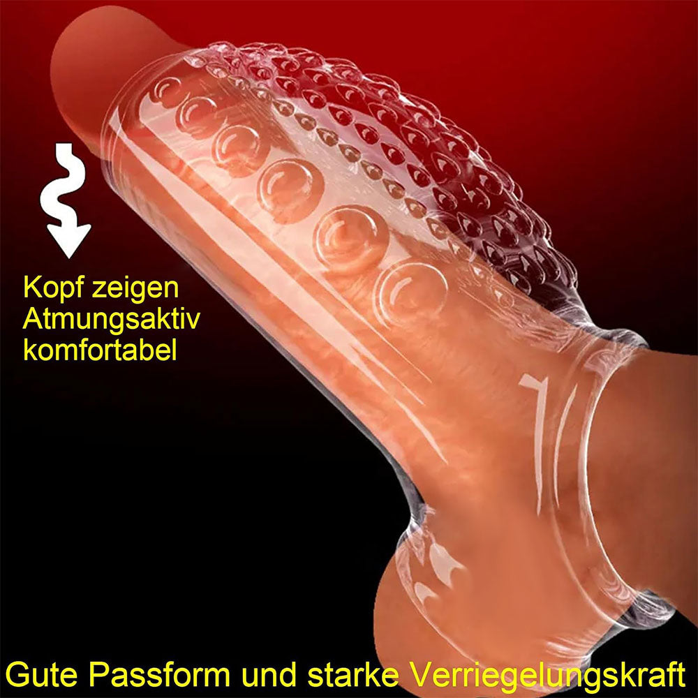 Funda para pene de silicona transparente de 4.5 pulgadas - Doble mejora como extensión de pene masculina