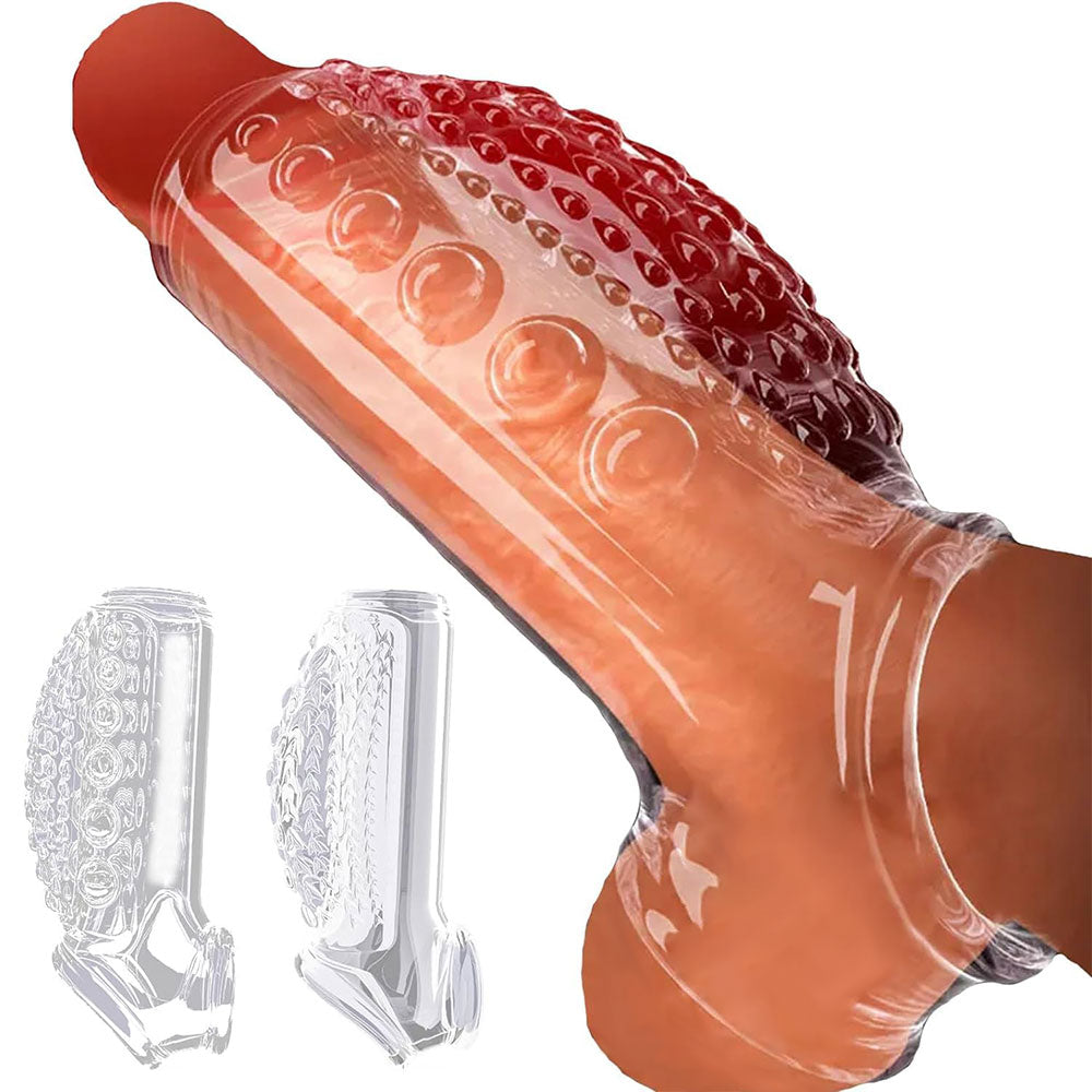Funda para pene de silicona transparente de 4.5 pulgadas - Doble mejora como extensión de pene masculina