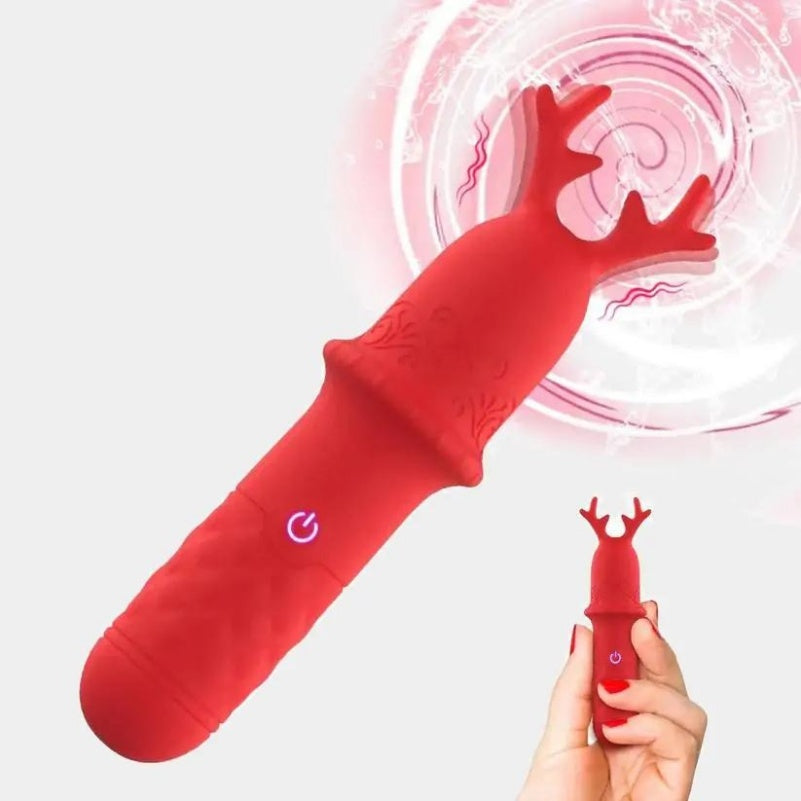 Vibrador de Clítoris Reno Mágico de Navidad - Varita Masajeadora de Silicona para el Orgasmo Femenino