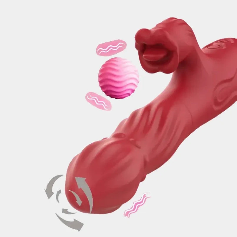 Consolador Fantasía con Lengua Giratoria y Vibración – Estimulador Vaginal para Orgasmos Femeninos Intensos