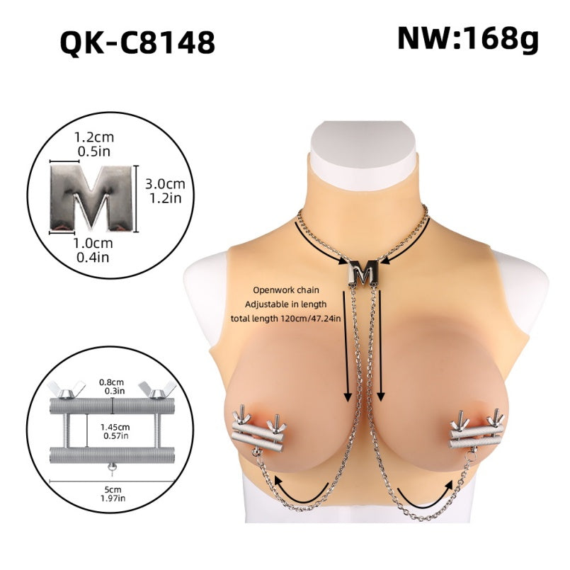 Abrazaderas Roscadas para Pezones – Set de BDSM con Cadena Metálica de Acero Inoxidable