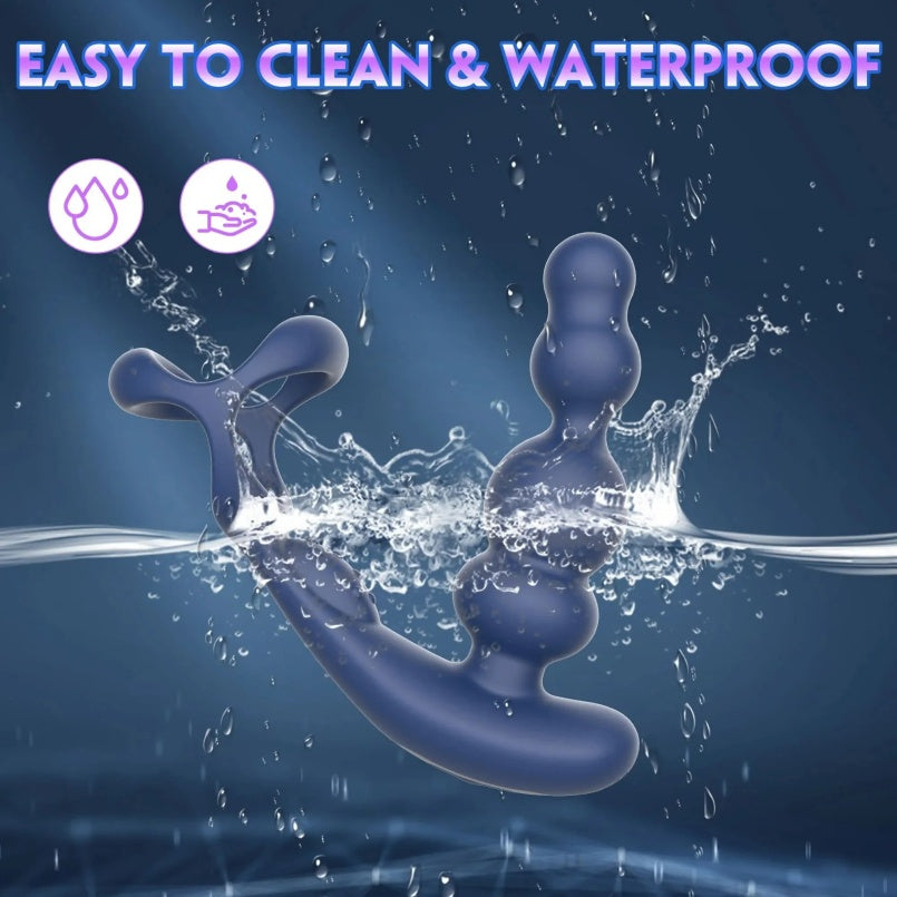 Anel peniano vibratório com contas anais e rotação de 360° - Estimulador de próstata 4 em 1 com controle remoto