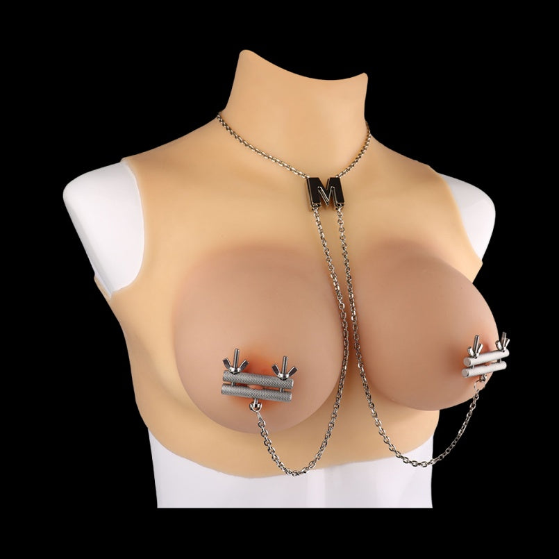 Abrazaderas Roscadas para Pezones – Set de BDSM con Cadena Metálica de Acero Inoxidable