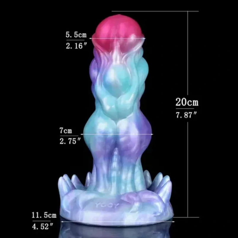 Dildo Fantasía de Dragón de 7.87 Pulgadas en Silicona Azul Hielo - Juguete para Strapon con Knot para Estimulación Intensa