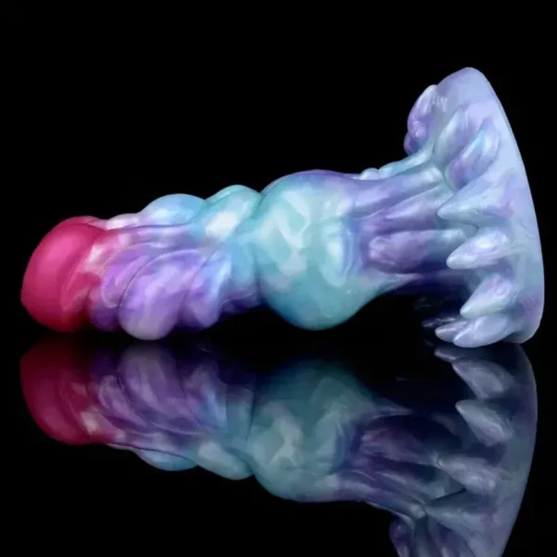 Dildo Fantasía de Dragón de 7.87 Pulgadas en Silicona Azul Hielo - Juguete para Strapon con Knot para Estimulación Intensa