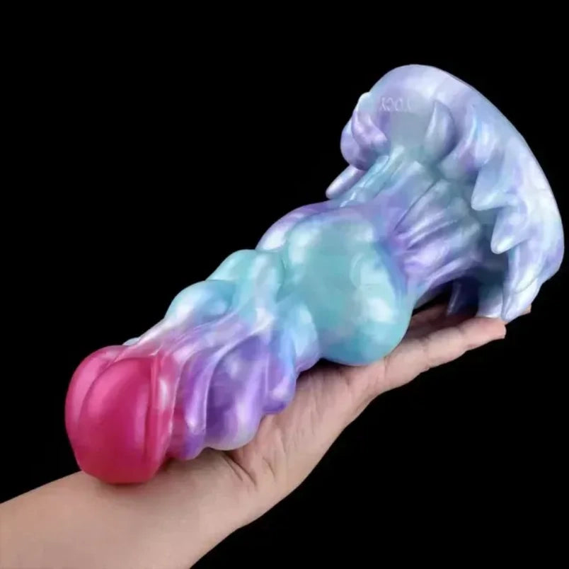 Dildo Fantasía de Dragón de 7.87 Pulgadas en Silicona Azul Hielo - Juguete para Strapon con Knot para Estimulación Intensa