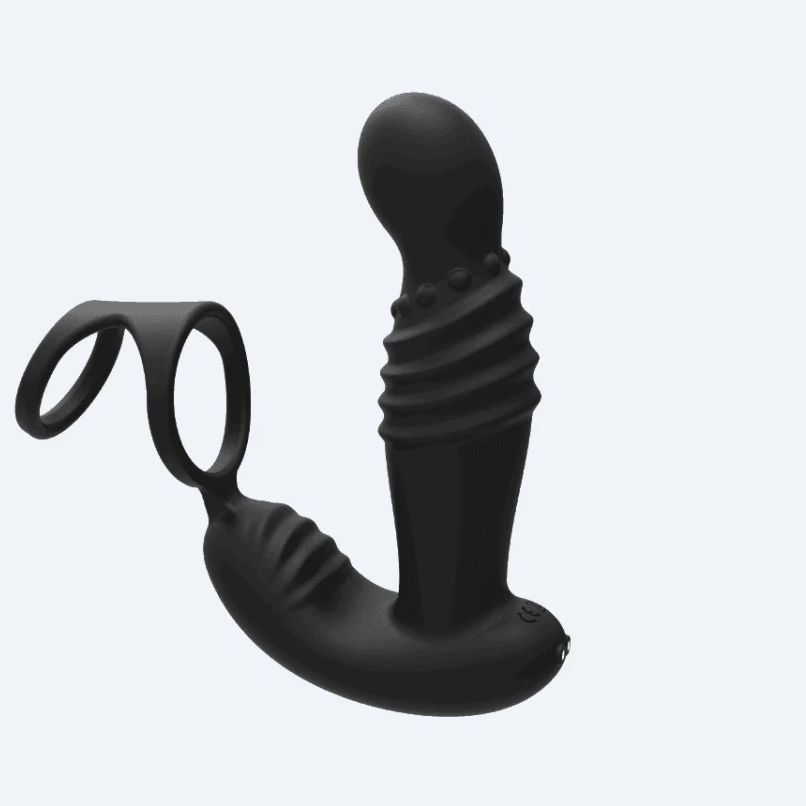 Anel vibratório masculino com estimulador de próstata telescópico - Brinquedo 2 em 1 para um orgasmo prostático intenso