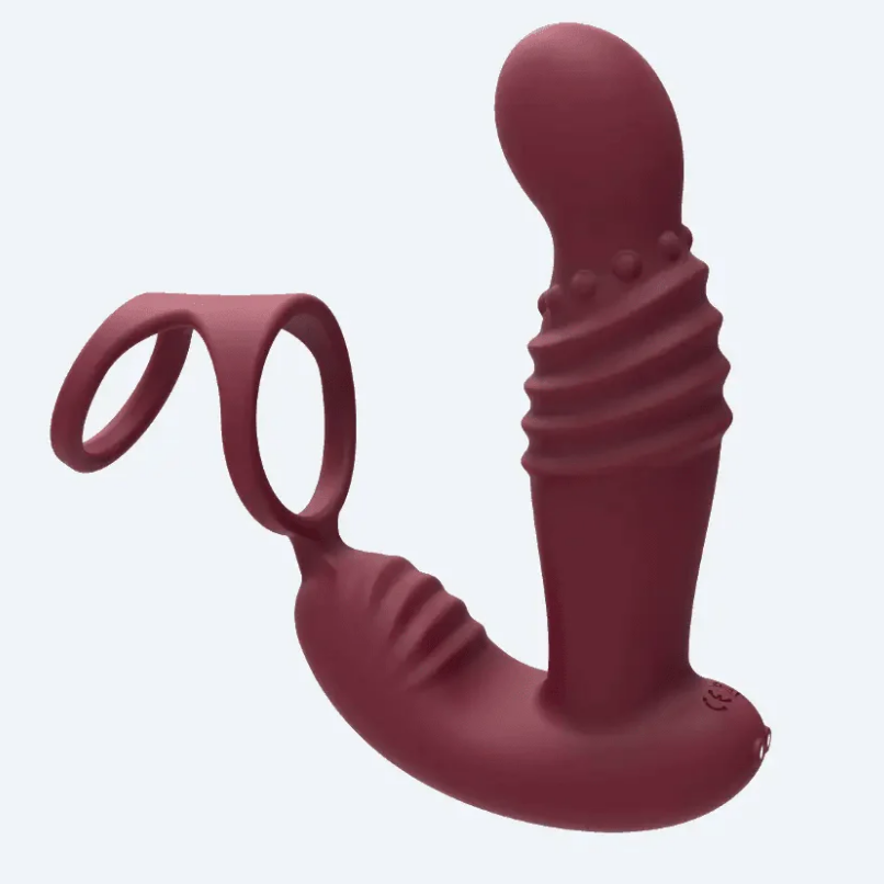 Anel vibratório masculino com estimulador de próstata telescópico - Brinquedo 2 em 1 para um orgasmo prostático intenso