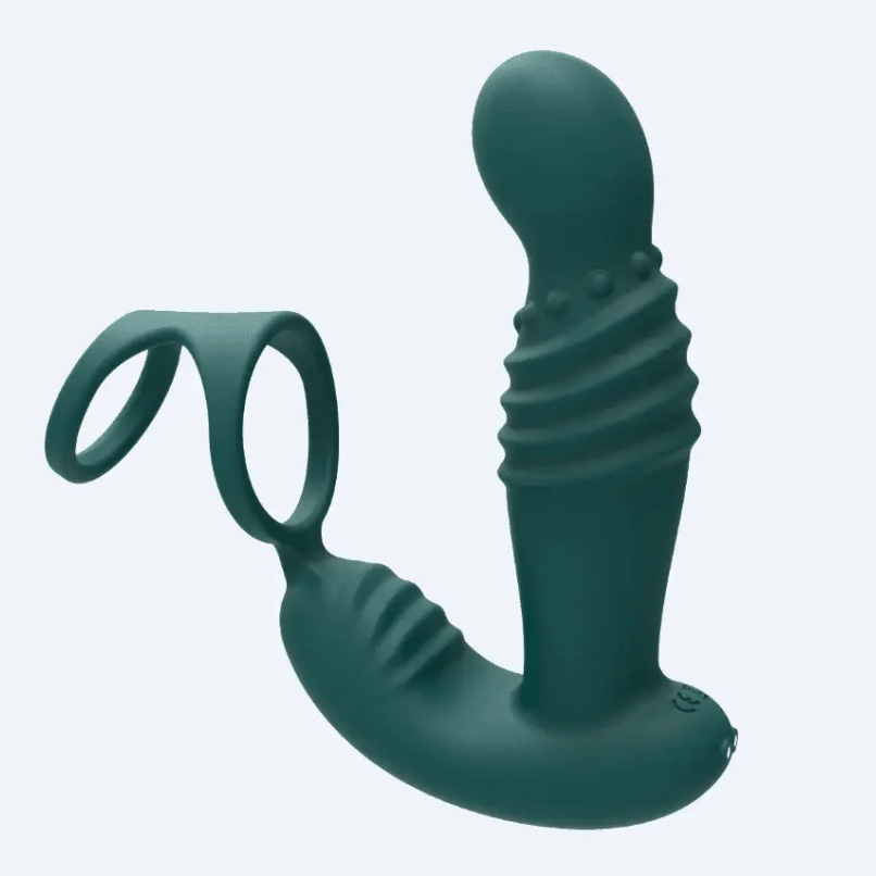 Anel vibratório masculino com estimulador de próstata telescópico - Brinquedo 2 em 1 para um orgasmo prostático intenso