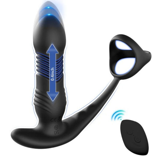 Anillo Vibrador con Estimulador de Próstata de Empuje – Masajeador P-Spot y Retardante de Erección