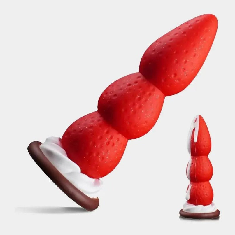 Consolador de Fantasía "Torre de Fresas" - Bolas Anales y Vaginales con Ventosa para un Orgasmo Vaginal Dulce