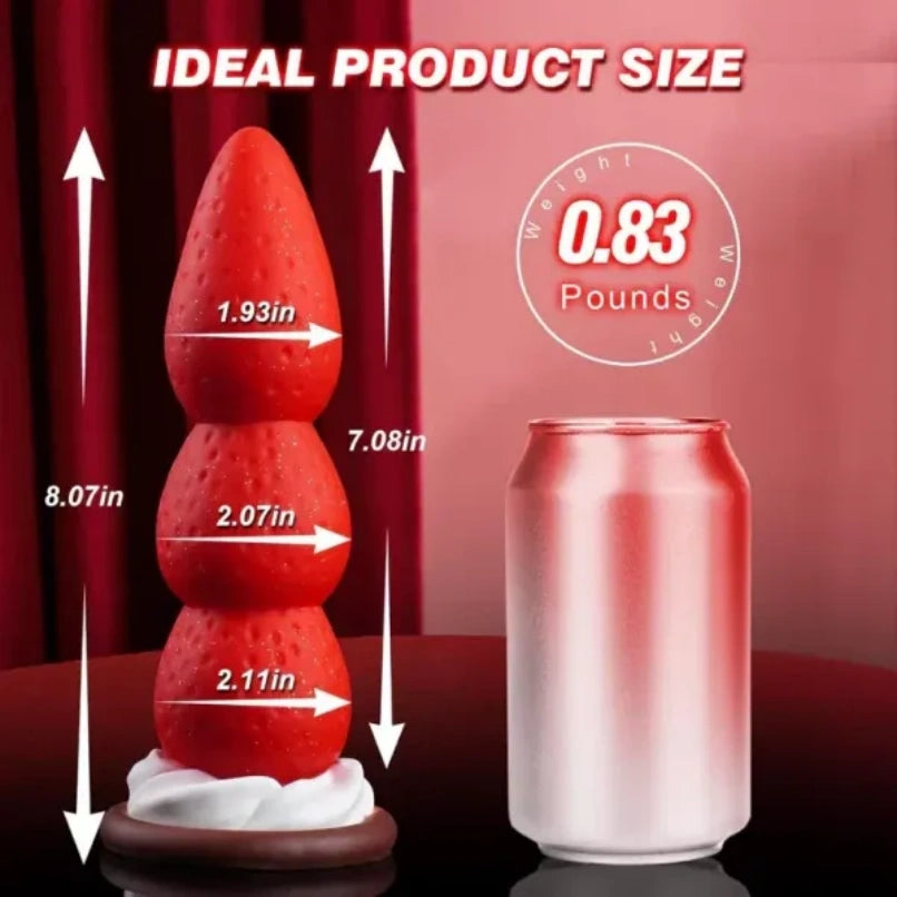 Consolador de Fantasía "Torre de Fresas" - Bolas Anales y Vaginales con Ventosa para un Orgasmo Vaginal Dulce