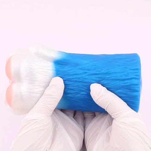 Boneca sexual de silicone azul e branca para fantasia – Masturbador masculino com formato e textura de mão de animal.