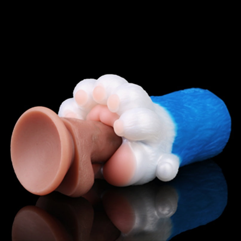Boneca sexual de silicone azul e branca para fantasia – Masturbador masculino com formato e textura de mão de animal.