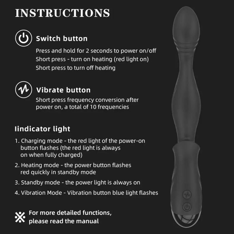 Massageador de próstata portátil aquecido - Plug anal de silicone medicinal para estimulação do ponto G masculino