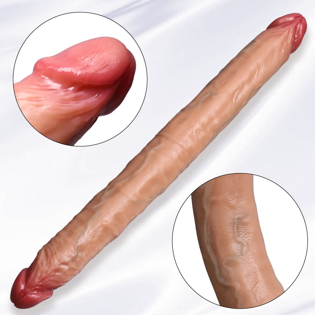Consolador Doble Realista de Silicona Premium - Dildo Extra Largo para Sexo Lésbico y Doble Penetración
