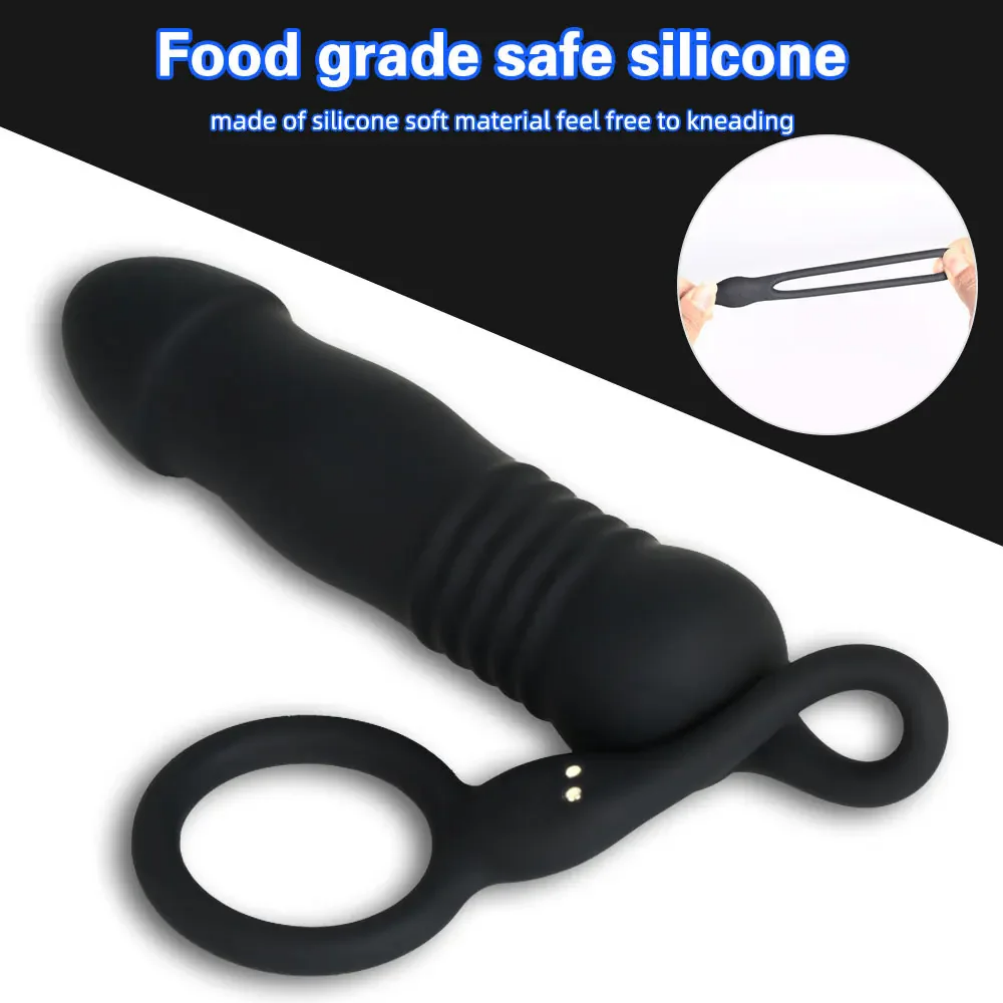 Anéis penianos de silicone com vibração telescópica e estimuladores de próstata - Brinquedo 2 em 1 para potência e prazer