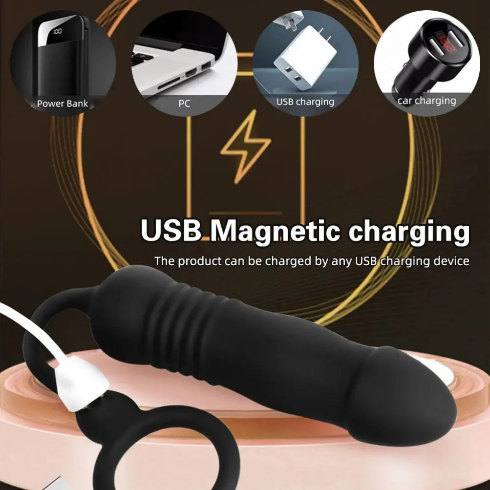 Anéis penianos de silicone com vibração telescópica e estimuladores de próstata - Brinquedo 2 em 1 para potência e prazer