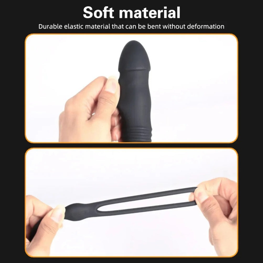 Anéis penianos de silicone com vibração telescópica e estimuladores de próstata - Brinquedo 2 em 1 para potência e prazer