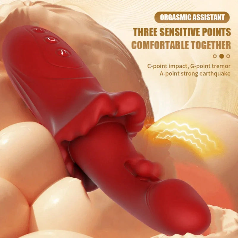 Consolador Vibrador de Fantasía para Punto G – Estimulación Triple con Cuentas de Masaje Vaginal