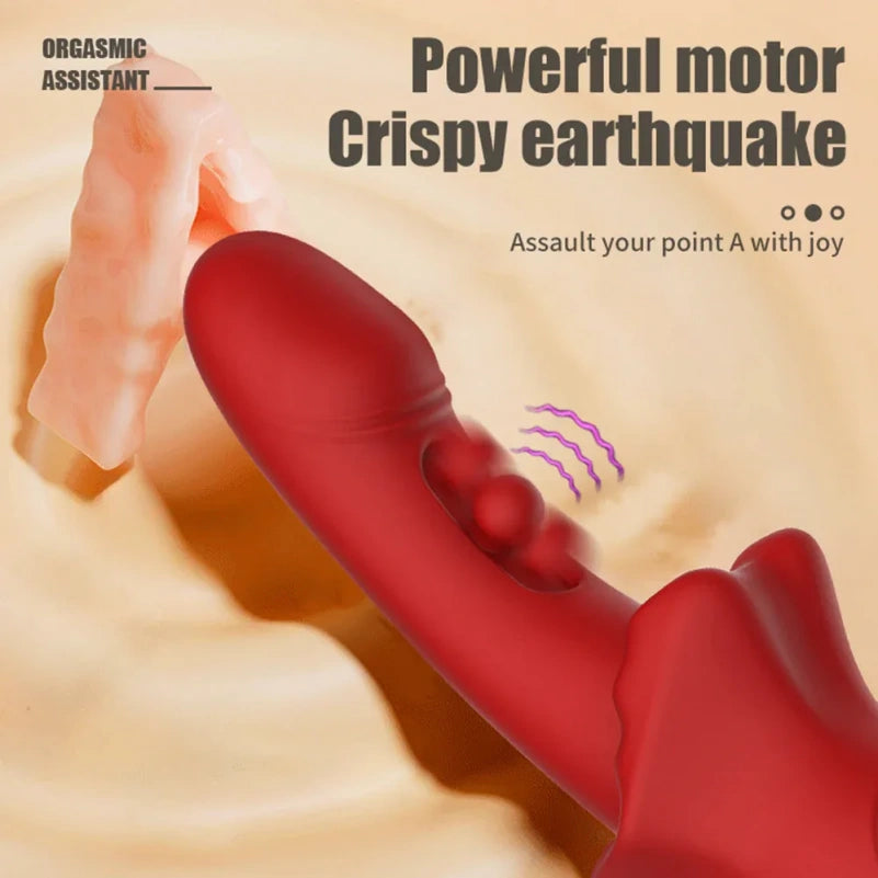 Consolador Vibrador de Fantasía para Punto G – Estimulación Triple con Cuentas de Masaje Vaginal