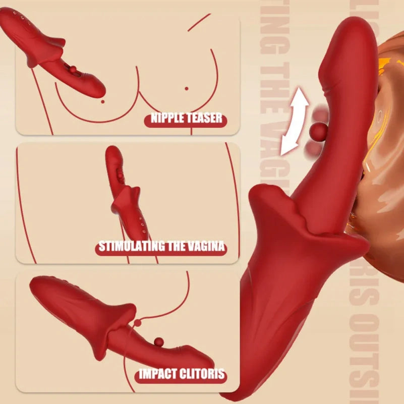 Consolador Vibrador de Fantasía para Punto G – Estimulación Triple con Cuentas de Masaje Vaginal