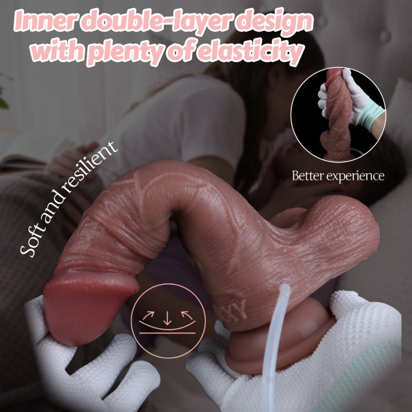 Doble Capa de Silicona Realista Squirt Dildo – Strapon para Masturbación y Juegos Íntimos para Mujeres