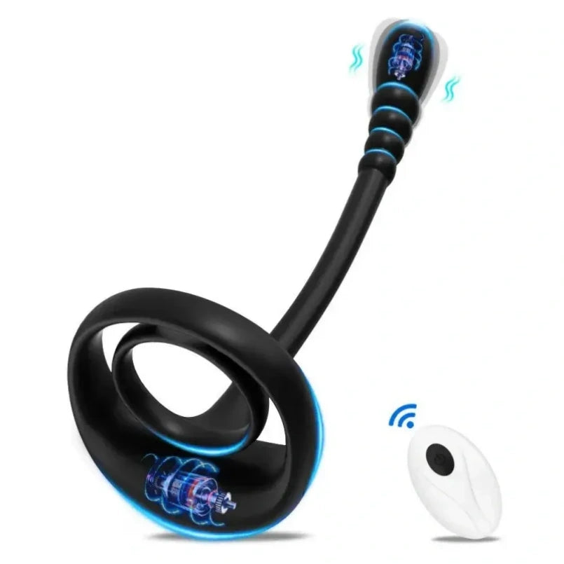 Anillo Vibrador para Pene con Estimulador de Punto G y Control por App – Juguetes Sexuales para Hombres de Doble Acción