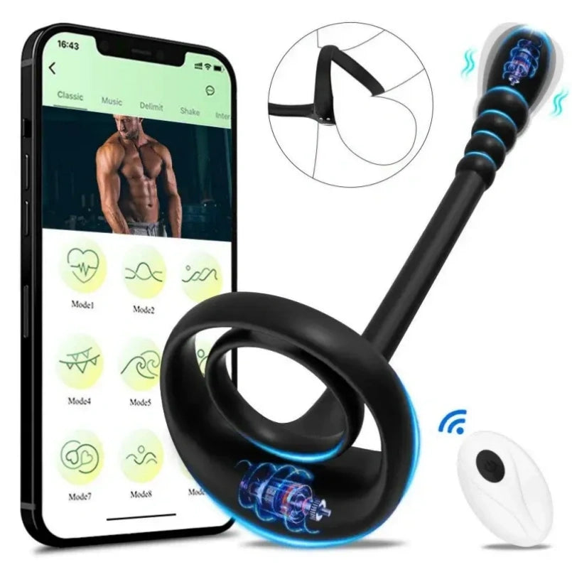 Anillo Vibrador para Pene con Estimulador de Punto G y Control por App – Juguetes Sexuales para Hombres de Doble Acción