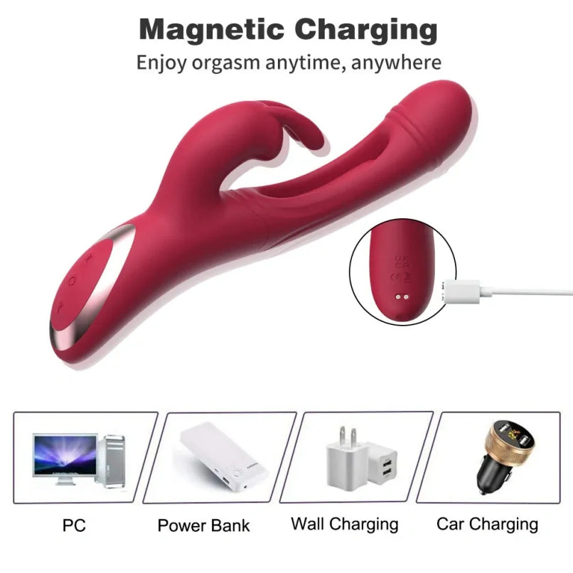 Vibrador Rabbit de Silicona con Efecto "Lengua" – Punto G y Clítoris Recargable e Impermeable