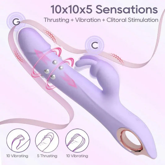 Vibrador Rabbit con Función de Empuje y Perlas Rotatorias – Estimulador Punto G y Clítoris de Silicona