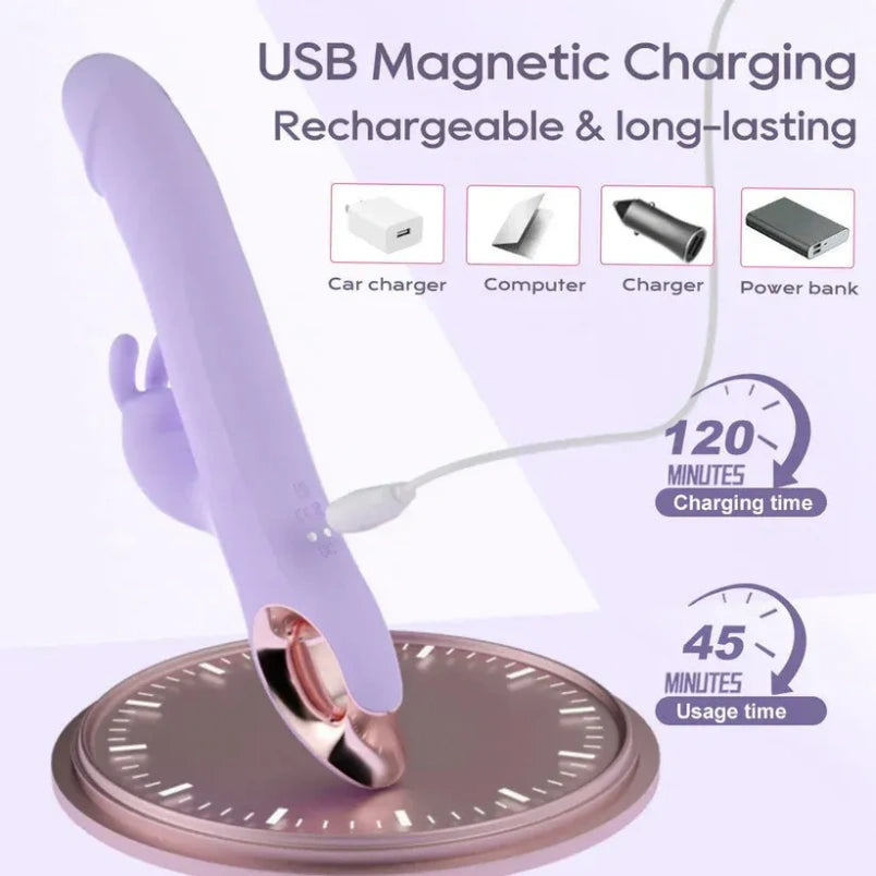 Vibrador Rabbit con Función de Empuje y Perlas Rotatorias – Estimulador Punto G y Clítoris de Silicona