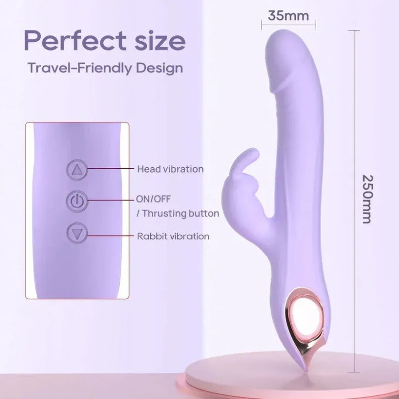 Vibrador Rabbit con Función de Empuje y Perlas Rotatorias – Estimulador Punto G y Clítoris de Silicona