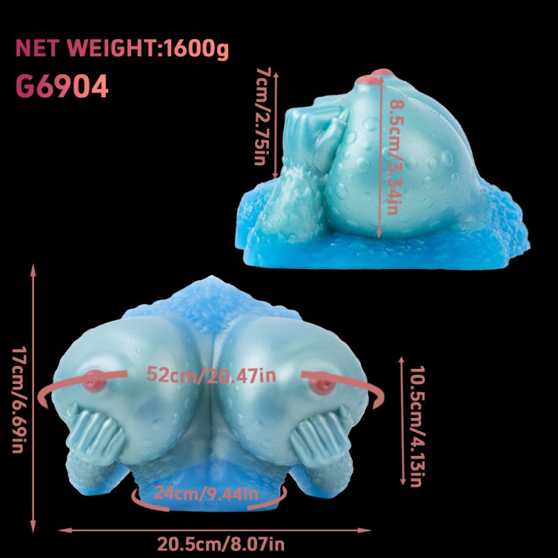 Torso de boneca sexual de fantasia "Besta Azul" - Masturbador de seios com garras para paizuri extremo