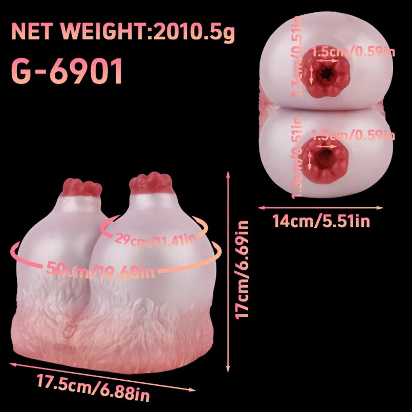 Fantasy Sex Doll "Dairy Cow" - Silicone Masturbator with Double Channel Nipple Plugs