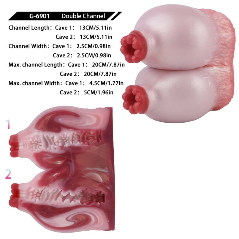 Fantasy Sex Doll "Dairy Cow" - Silicone Masturbator with Double Channel Nipple Plugs