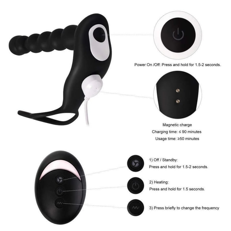 Anillo Vibrador con Bolas Anales y Control Remoto – Estimulador Prostático con Calefacción para el Placer Masculino