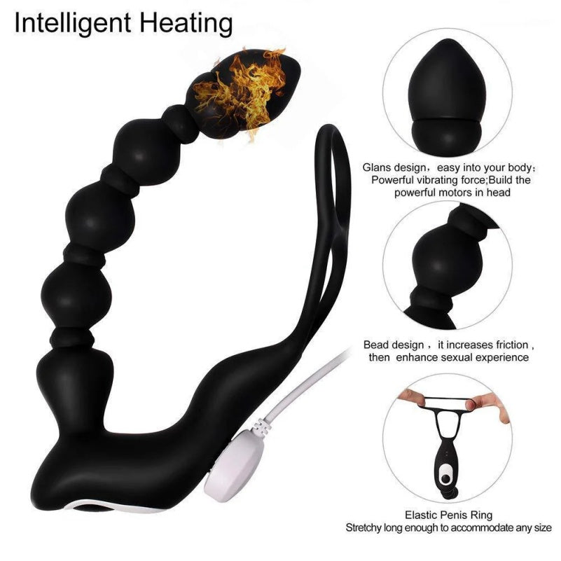 Anillo Vibrador con Bolas Anales y Control Remoto – Estimulador Prostático con Calefacción para el Placer Masculino
