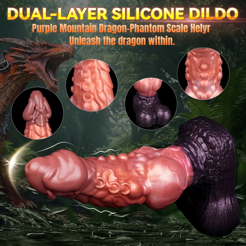 Dildo de dragão monstro de fantasia com ventosa – Silicone de camada dupla inserível para orgasmo vaginal
