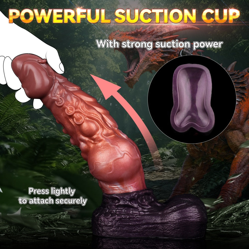 Dildo de dragão monstro de fantasia com ventosa – Silicone de camada dupla inserível para orgasmo vaginal