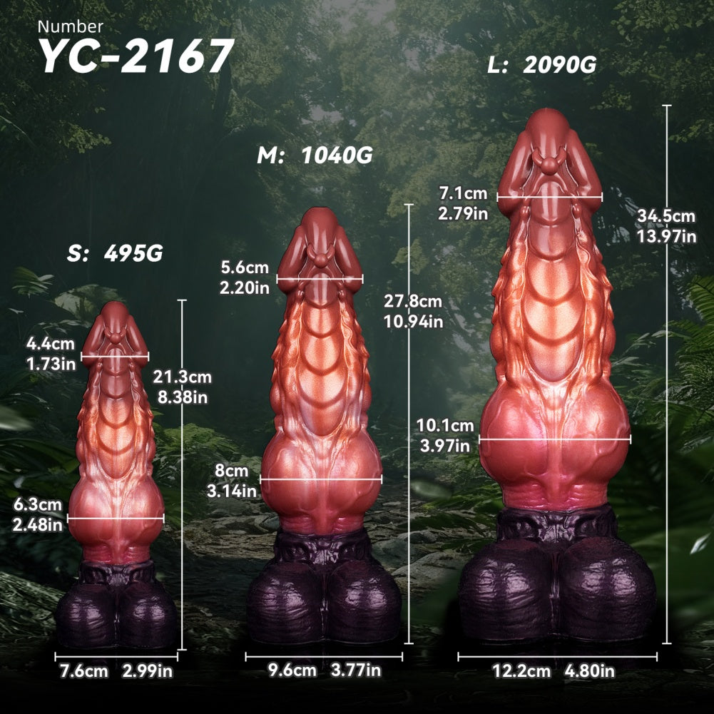 Dildo de dragão monstro de fantasia com ventosa – Silicone de camada dupla inserível para orgasmo vaginal