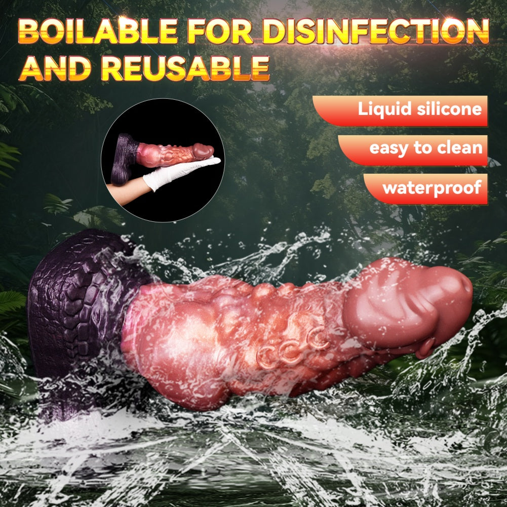 Dildo de dragão monstro de fantasia com ventosa – Silicone de camada dupla inserível para orgasmo vaginal